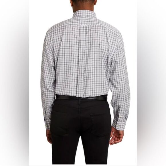 NWT Kirkland Signature Men’s Gray Plaid Button Down Dress Shirt - Size 20/3XL - Picture 3 of 7